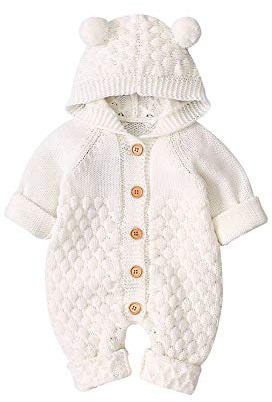 VICROAD Baby Hooded Knitted Rompers Newborn Girls Boys Onesies Warm Sweater Jumpsuit Outfits