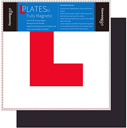 BEEWAY Fully Magnetic Car L Plates - 2 Pack Extra Thick 1.0mm Strong Magnetic Learner Plates, Easy to Attach & Remove, No Scratching Painting