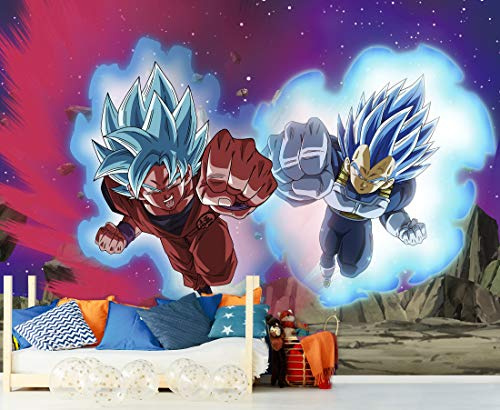 Vinyltapete und Fotowandtapete, Motiv: Dragon Ball Super Goku und Vegeta, offizielles Produkt, verschiedene Maße, Wandbild, Originalprodukt, Heimdekoration, DBS 200x150cm