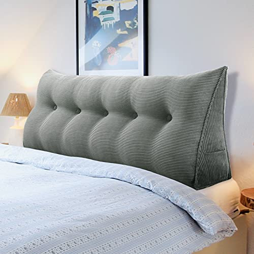 VERCART Multifunktional Bett Kopfteil Gepolstert, Dekorativ Kopfteil für Bett, Ergonomie Rückenlehne Wandkissen, Tragbar Kopfstütze Wandschutz Bett, mit Abnehmbarem Bezug Kordsamt Grau 120cm