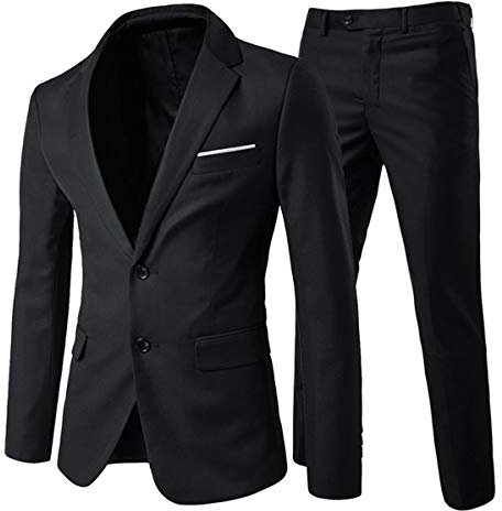 Allthemen Abito da Uomo 2 Pezzi Completo da Sposa Slim Fit a Due Bottoni Abiti da Lavoro Blazer Giacche Casual Pantaloni Nero 3XL