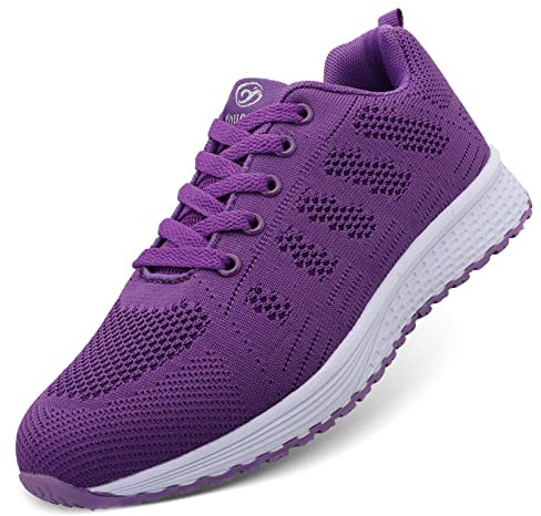 ANBIWANGLUO Baskets de Course pour Femmes - Chaussures de Marche Athlétiques à Lacets - Respirantes pour Sport en Plein Air, Jogging - Violet 37 EU