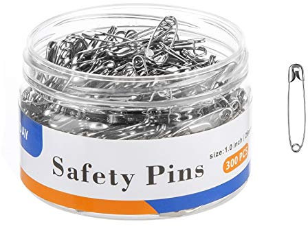 A+DAY Small Safety Pins 1.0 Inch (26mm), Size 0, 300-Count, Nickel Finish