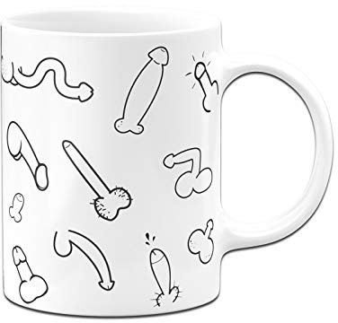 Tassenbrennerei Penis Tasse - Pimmel Kaffeetasse lustig - Bürotasse Spülmaschinefest rundherum Bedruckt (Weiß)