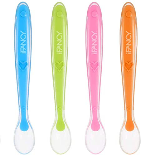 iFancy Babylöffel aus Silikon für Baby & Kleinkind - Extra Weich + BPA-frei - Breilöffel Fütterlöffel Flexibel Löffel Babybesteck Säugling Beikost Esslöffel | 4 Stück