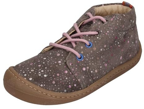 Koel4Kids Bio Lederschuhe, Schnürer in Grau mit Rosa Punkten, schmale Leiste v Ben M001.001 (Numeric_25)