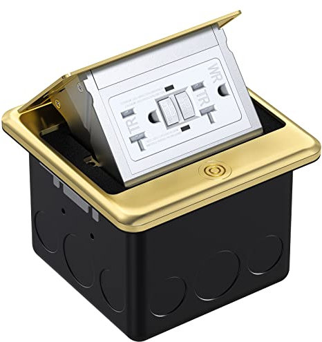 WEBANG Pop Up Floor Electric Box Outlet Covers with 20 Amp Stainless Steel GFCI Tamper Resistant Receptacle, ETL Listed, Gold
