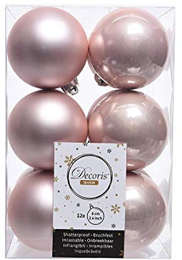 Pack of 12 Blush Pink Christmas Baubles Shatterproof Luxury Tree Decorations 6cm Rose Gold