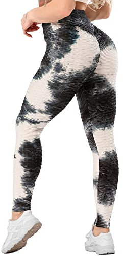 RIOJOY Damen Push Up Leggings - High Waist Anti Cellulite Leggins Scrunch Butt Po Lifting Sporthose Yogahose, Schwarz Batik S
