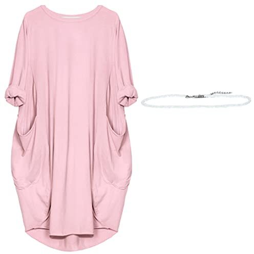 aromm Femme Col Rond T-Shirt Robe Ample Plaine Décontractée Grande Taille Midi Robes de Poches