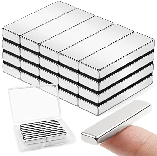 FINDMAG 20Pcs Strong Neodymium Bar Magnets, Rare Earth Fridge and Whiteboard Magnets for Crafts, Kitchen, DIY, Office, Locker, Iron Shelf - 40 x 10 x 5 mm