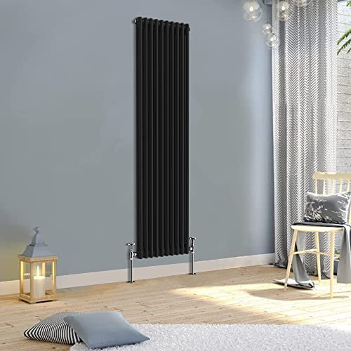 WarmeHaus 1800x470mm Vertical Traditional Radiator Double Column Black Cast Iron Style Tall Upright Radiator Central Heating