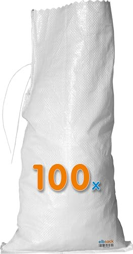 ELBSACK Lot de 100 sacs de sable 30 x 60 cm contre les inondations – Sacs de sable vides en polypropylène avec bande de fermeture – Utilisés par THW & Feuerwehr pour la protection contre les
