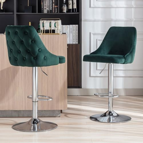 chairus 2er Set Barhocker Drehbar Küche Samt Barstuhl Thekenhocker Höhenverstellbar Armlose Bistrohocker Hohe Hocker Esszimmer (Grün)