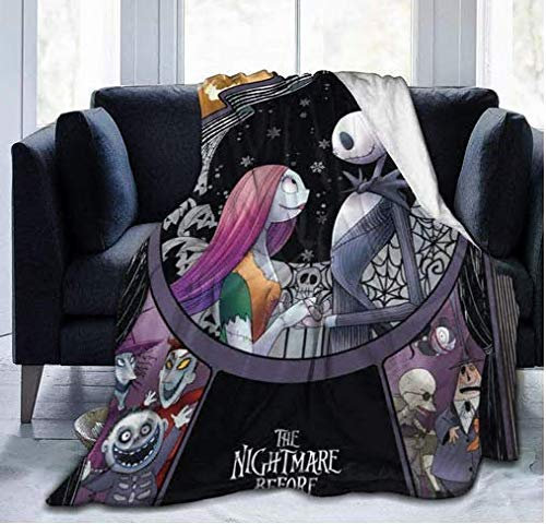 Vankie Nightmare Before Christmas Ultraweiche Überwurfdecke, Flanell-Fleece, alle Jahreszeiten, leicht, Wohnzimmer/Schlafzimmer, warme Decke, Schwarz, 155 x 127 cm