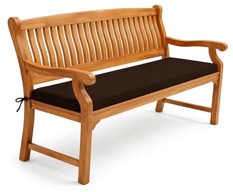 POKAR Bankauflage 150x40 cm | Bankkissen mit abnehmbarem Bezug und Bändern | Sitzauflage für Gartenbank, Sitzbank, Schaukel | Sitzpolster für Indoor und Outdoor | Oeko-TEX | Made in EU | Braun