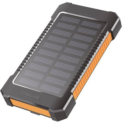 LogiLink Batterie Externe Solaire 6000 mAh avec Lampe de Poche et 2 Ports de Charge USB-A, Classe de Protection IP44, 75 mm