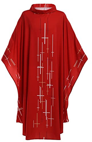 COSDREAMER Herren Damen Priester Pastor Celebrant Chasuble katholische Kirche Vater Masse Weste Robe (rot)