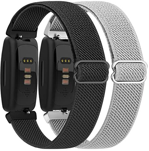 Vancle Elastische Armbänder kompatibel mit Fitbit Inspire 2 / Fitbit Inspire / Inspire HR für Damen/Herren, dehnbares, verstellbares Nylon-Ersatzarmband (schwarz + grau)