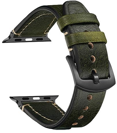 CeiBand Leder Armband für Apple Watch 38mm/40mm/41mm, Vintage Leder Ersatz Armband Edelstahl Dornschließe Uhrenarmband für Apple Watch 42mm/44mm/45mm/46mm/49mm (Grün)