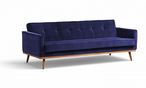 Klematisar Sofa mit Schlaffunktion 215cm – Dreisitzer auf Holzbeinen – Ausziehbare Couch fürs Wohnzimmer – Skandinavischer Stil – Steppung auf Rückenlehne