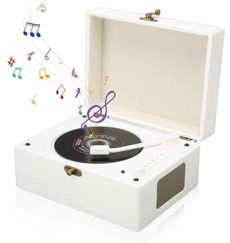 ciciglow Bluetooth CD Player, Portable CD/USB/3.5mm Rechargeable Imitation Leather Vintage CD Player with 2 Speakers, Remote Control, HiFi Stereo Sound (White)