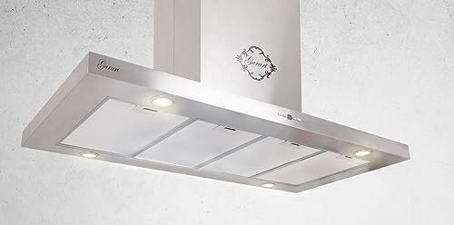 GURARI Campana extractora de isla GCH I 431 120 IS Prime, 120 cm, acero inoxidable, 1000 m³/h, mando a distancia