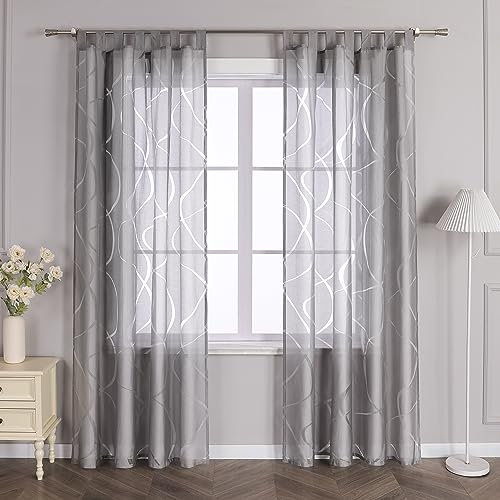 Delien Gardinenschals Ausbrenner Transparente Gardinen mit Schlaufen Modern »Wellen« Fenster Gardinen Wohnzimmer Flächenvorhänge Schlaufenschals Vorhang mit Wellenmuster 1 St. Grau,BxH 140x145cm