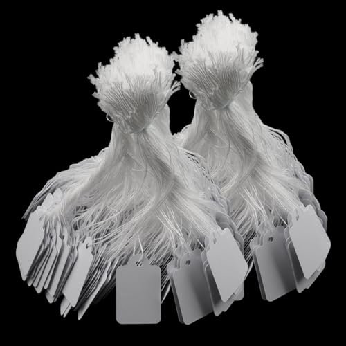 1000 Stück Preisschilder Hängeetiketten, 22mm x 35mm Preisschilder Flohmarkt Etiketten, hängeetiketten mit Faden, Hangtags Klein, für Markt Dekorative Geschenke Schmuck, Weiß