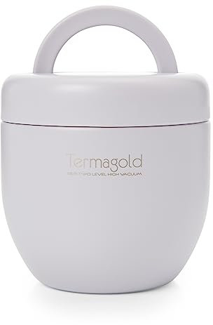 Termos ONNA Colección TERMAGOLD Para Alimentos Sólidos 600ml - (Fríos/Calientes) Acero Inoxidable 304, Cierre Hermético, Asa, y válvula anti vacío. Lavable en Lavavajillas (Gris)