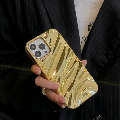QLTYPRI Compatible with iPhone 13 Pro Max Case, Cute Wave Water Ripple Pattern Case for Girls Women, Slim Glossy Soft Silicone TPU Bumper Shockproof Protective Phone Cover for iPhone 13 Pro Max- Gold