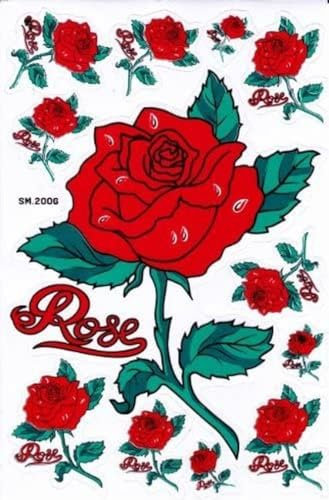 Roses avec tige fleurs rouges - Stickers 1 feuille de 27 x 18 cm (10,6 x 7,1 pouces), pour scooter, moto, voiture, skateboard, snowboard et plus encore ! Parfait pour les amateurs de sport automobile