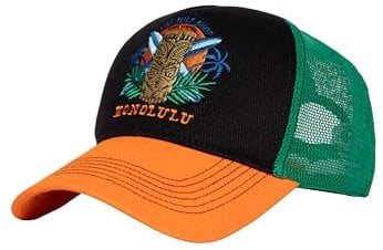 King Kerosin Herren Cap Trucker Cap Mesh Cap Honolulu Hawaii Tiki Stickerei Stitching Retro Vintage Tropical Snapback Surfer Kappe Honolulu