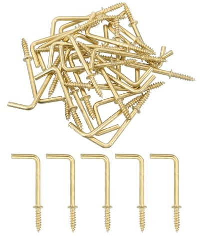QUARKZMAN Rechtwinklige Haken, 40 Stück 1-1/4 L-förmige Schraubhaken, Schraubhaken mit 7-facher Rechtwinkel-Metallkonstruktion zum Aufhängen, Gold