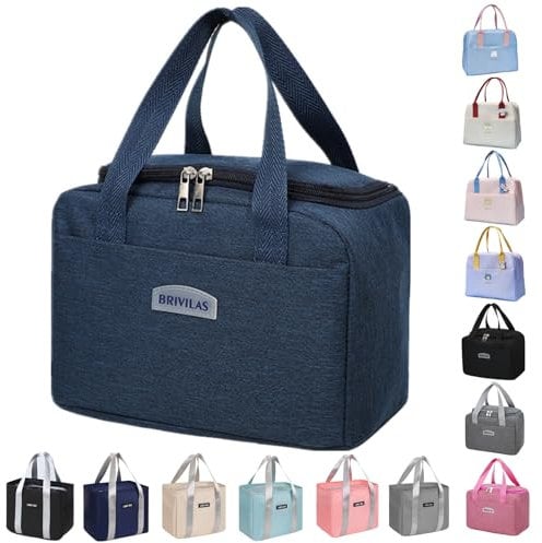WUWYOUWL Lunch Bag, Cute Carton Insulated Lunch Box, Reusable Lunch Cooler Bags Waterproof Lunchbag Foldable Lunch Bag for Women, Men, Kids and Students Travel Picnic School (Navy Blue)