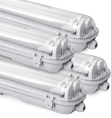 Fiqops LED Feuchtraumleuchte Wannenleuchte 150cm, 24W 4080LM Werkstattlampe, IP65 Wasserfest, mit Zwei T8 LED-Röhren, Kaltweiß 6000K Kellerleuchte Nassraumleuchte (4 Stück)