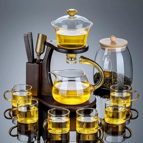 YoeEoay - Semi Automatic Tea Set, Lazy KungFu Glasteeservice, Tee Set Japanisch/Chinese, Teekanne Mit Magnet, Erwachsene Asiatisches Teeservice, Geschenk Zuhause Outdoor Für Teeliebhaber/Männer/Frauen