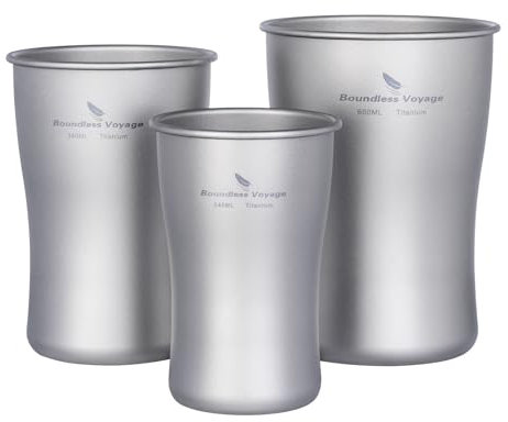 iBasingo Titan Bierbecher 240ml & 380ml & 600ml Camping Ultraleichte Stapelbare Einlagiger Eiskaffee Tee Saftige Kaltwasser Cola Becher Outdoor Tragbare langlebige Metall Trinkgeschirr Ti3234D