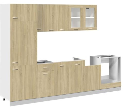 vidaXL Küchenschrank Set 8-TLG., Küche Hängeschrank Unterschrank, Küchenzeile Platzsparend, Küchenblock Einbauküche, Sonoma-Eiche Holzwerkstoff
