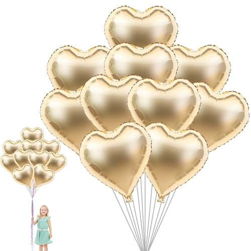 Gold Herzluftballons, Luftballons Herzluftballons Hochzeit 10 Stück 18 In Hochzeitsballon für Wedding Geburtstags Valentinstag Hochzeitsdeko Baby Jubiläum Party Dekoration Geburtstag Valentinstag