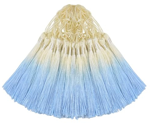 50 Stück Quasten Anhänger mit Farbverlauf für Lesezeichen-Beige Blau | 13cm Quaste Zubehör für Anhänger Schmuckherstellung DIY Bastelzubehör Schlüsselanhänger Zubehör Kleiderdekoration