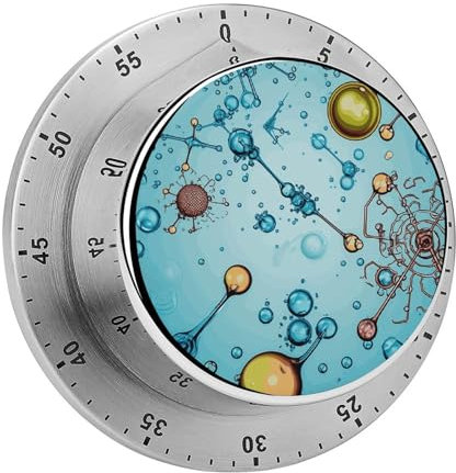 60-Minuten-Aufzieh-Timer, tragbar, Abstraktion, Biologie, Chemie, visueller mechanischer Wecker, Edelstahl, Küchen-Countdown-Timer, magnetischer Countdown für Lernübungen, Outdoor