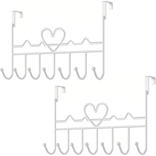 Michear 2pcs Over The Door Hook, Large No-Drill Hanger for Coat, Towel, Bag, Robe (White)