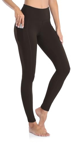GIMDUMASA Leggings for Women Gym Yoga Pants with Pockets High Waist Workout Running Sports Activewear Fitness UK Coffee