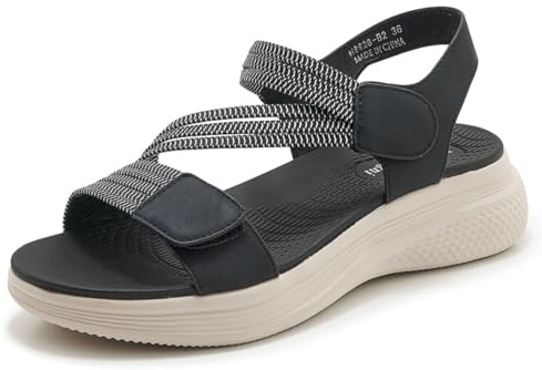 SMajong Sandali Sportivi da Donna Sandalo con Supporto Arco Plantare Comode e Regolabili Piatto Sandali Scarpe Estivi da Trekking da Spiaggia Nero 41 EU