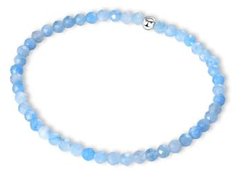 Candyfancy Edelstein Armband mit 4mm Silber 925 Perlen Echtes Naturstein Armband Damen Natürliche Echte Aquamarine Steine Perlenarmband Länge 18cm