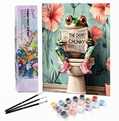 Bougimal Peinture par Numéro Adulte Animaux avec Pinceaux et Acryliques Bricolage Peintures Kits, pour la Décoration Intérieure maison, Grenouille lisant, 28x35cm(Sans Cadre)