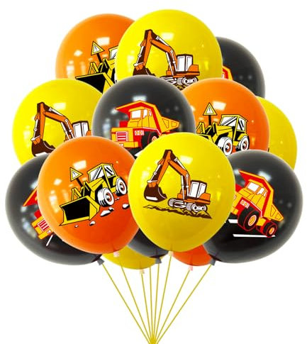 ParPix 15 Stück Bagger Deko Kindergeburtstag Luftballon,Baustelle Kinder Ballon,Bagger Luftballon Junge, Bagger Geburtstag Deko Ballons,Schwarz Luftballons Deko Baustelle Geburtstag,Baustellen Ballons