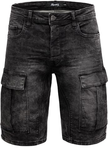 REPUBLIX Herren Cargoshorts Männer Kurze Bermuda Jeans Hose Regular Fit R7036 Schwarz W31