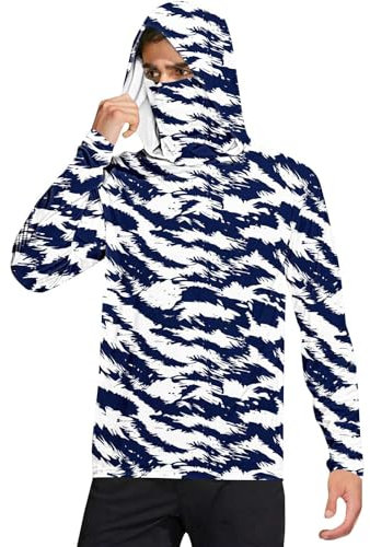 Herren UV-Schutz Hoodie Kapuzenpullover UPF 50+ Langarm Shirt Sonnenschutz Angelhemd mit Maske UV Schutz Neck Gaiter Hoodie mit Daumenloch Schnelltrocknend Funktionsshirt Atmungsaktives Rashguard